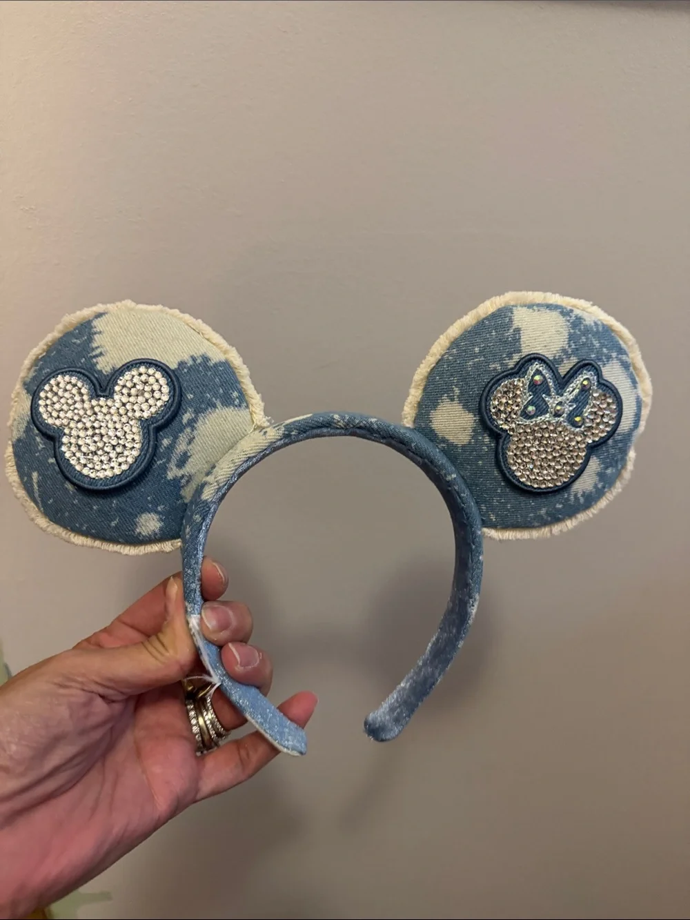 Mickey Ears with Stoney Clover Lane Patched and Bedazzled by Castle Crystals